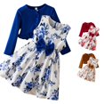thumbnail image 1 of WERYOUNG Girls Outfits Floral Print Sleeveless Bow A Line Dress Lightweight Long Sleeve Ribble Knit Ruffle Cardigan 2 Piece Sets Stylish Clothes Sets 2-3 Years, 1 of 9