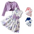 thumbnail image 1 of WERYOUNG Girls Outfits Floral Print Sleeveless Bow A Line Dresses Lightweight Long Sleeve Ribble Knit Ruffle Cardigan 2 Piece Sets Soft Clothing Sets 4-5 Years, 1 of 9