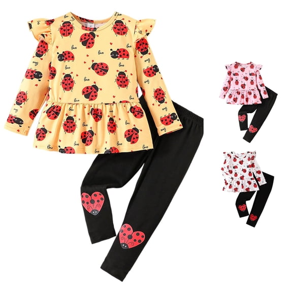 WERYOUNG Girls Outfits Long Sleeve Cartoon Print Top And Pants Casual 2 Piece Sets For Spring Fall Winter Travel Stylish Clothing Sets 5-6 Years