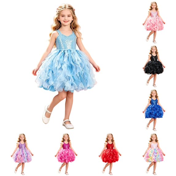 WERYOUNG Girls Party Dress For Girls Solid Color Sleeveless Strap Sequin Dress With Pleated Trendy Sundress 10-12 Years