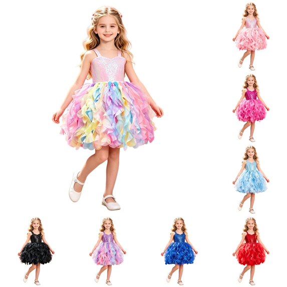 WERYOUNG Girls Party Dress For Girls Solid Color Sleeveless Strap Sequin Dress With Pleated Trendy Sundress 10-12 Years
