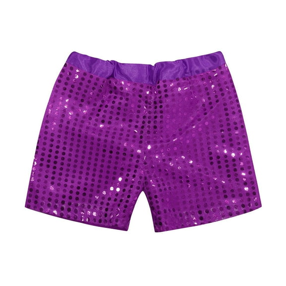 WERYOUNG Girls Performance Shorts Sparkly Sequins Elastic Waist Birthday Party Shorts Street Dance Stage Shorts Toddler Casual Beach Bottom,Purple,5-6 Years