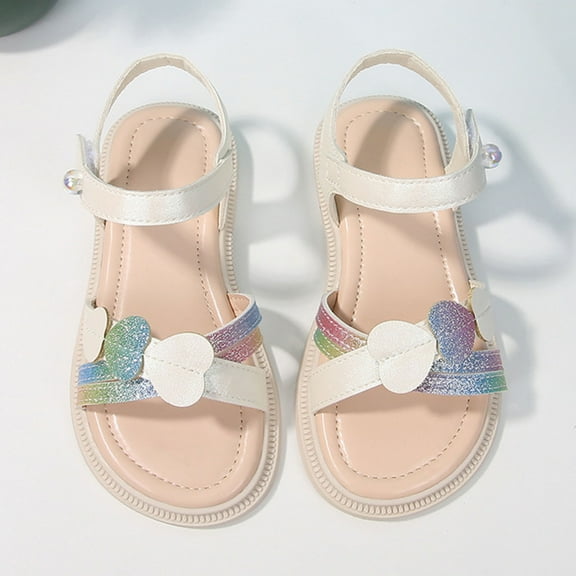 WERYOUNG Girls Sandals Summer Casual Fashion Open Toe Soft Sole Princess Shoes Toddler Versatile School Beach Love Heart Sandal,White,4-4.5 Years
