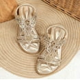 thumbnail image 1 of WERYOUNG Girls Sandals Summer Casual Sparkly Open Toe Rhinestone Slingback Soft Sole Bohemian Princess Shoes Kids Sweet Beach Vacation Sandal,Gold,5-5.5 Years, 1 of 8