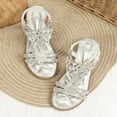 thumbnail image 1 of WERYOUNG Girls Sandals Summer Casual Sparkly Open Toe Rhinestone Slingback Soft Sole Bohemian Princess Shoes Kids Versatile Beach Vacation Sandal,Silver,7-8 Years, 1 of 8