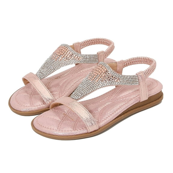 WERYOUNG Girls Sandals Summer Casual Sparkly Rhinestone Open Toe Soft Sole Bohemia Princess Shoes Girls Cute Beach Vacation Party Sandal,Pink,3.5-4 Years
