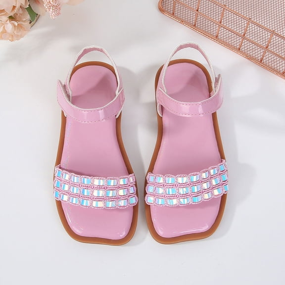 WERYOUNG Girls Sandals Summer Casual Sparkly Rhinestone Open Toe Soft Sole Princess Shoes Toddler Classic Beach Vacation Party Sandal,Pink,4-4.5 Years