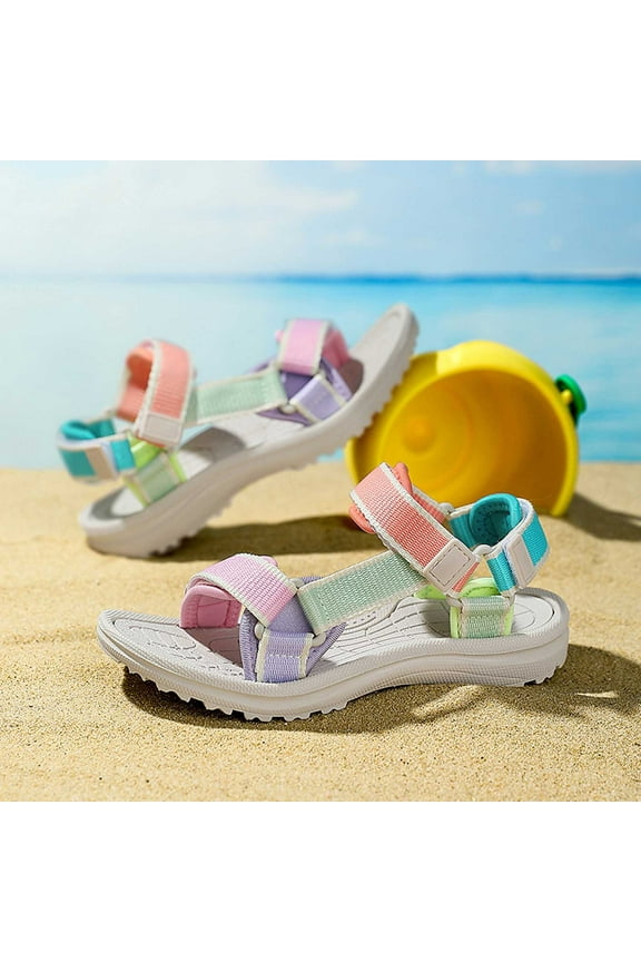 Girls Sandals Summer Comfortable Fashion Open Toe Rainbow Adjustable Straps Shoes Baby Lovely Beach School Sandal,Multicolour,7-8 Years
