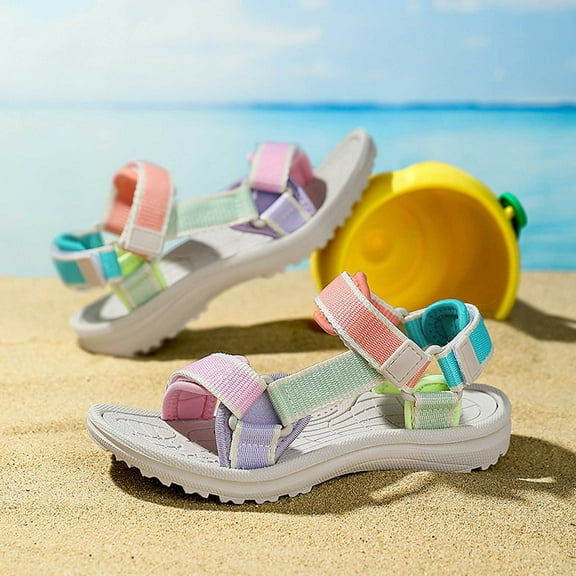 WERYOUNG Girls Sandals Summer Comfortable Fashion Open Toe Rainbow Adjustable Straps Shoes Toddler Trendy Beach School Sandal,Multicolour,5.5-6 Years