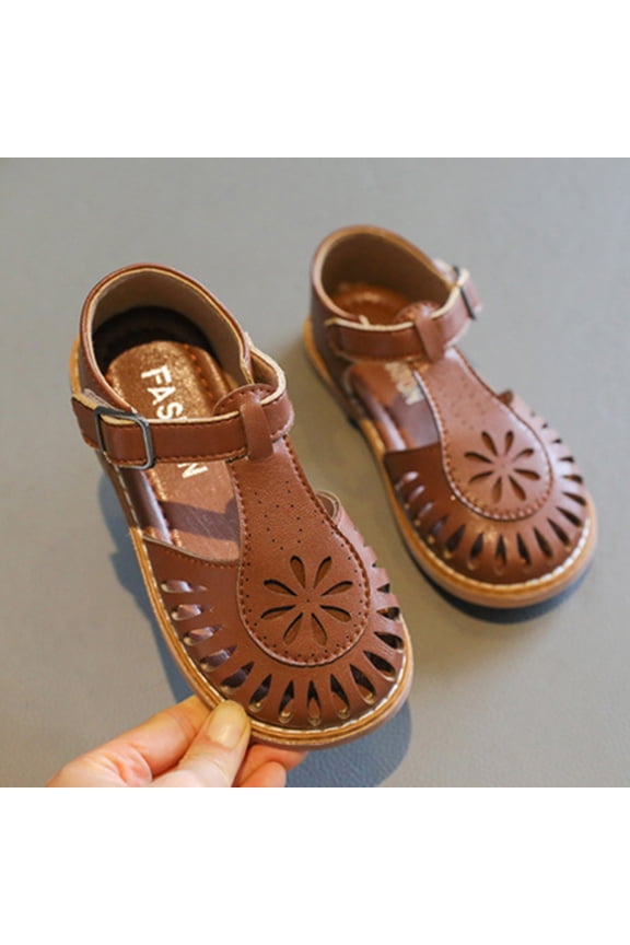 Girls Sandals Summer Cute Fashion Closed Toe Soft Sole Princess Shoes Girls Leisure Beach School Sandal,Brown,2-2.5 Years
