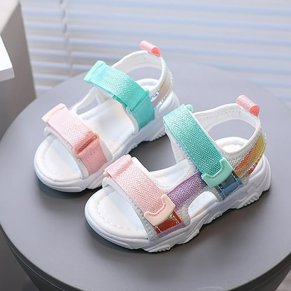 WERYOUNG Girls Sandals Summer Fashion Non-Slip Open Toe Adjustable Straps Rainbow Shoes Girls Stylish Breathable Beach School Sandal,White,3-3.5 Years