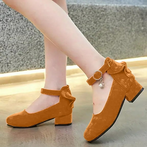 WERYOUNG Girls Sandals Summer Fashion Rhinestone Bow High Heel Princess Shoes Kids Lovely Party Wedding School Sandal,Yellow,7-8 Years