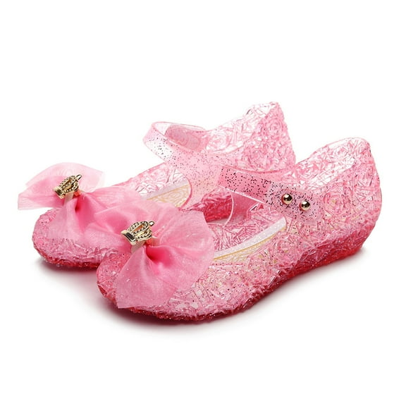 WERYOUNG Girls Sandals Summer Fashion Sparkly Mesh Bow Soft Sole Jelly Princess Shoes Girls Trendy Birthday Party Sandal,Pink,7-8 Years