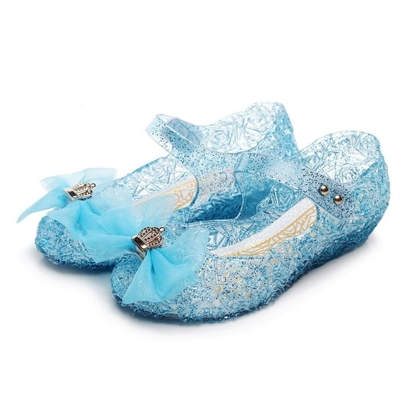 WERYOUNG Girls Sandals Summer Fashion Sparkly Mesh Bow Soft Sole Jelly Princess Shoes Newborn Leisure Birthday Party Sandal,Blue,3.5-4 Years