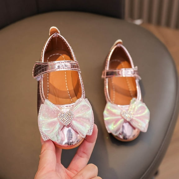 WERYOUNG Girls Sandals Summer New Cute Fashion Rhinestone Bow Flat Sole Princess Shoes Girls Leisure Party School Sandal,Pink,7.5-8 Years