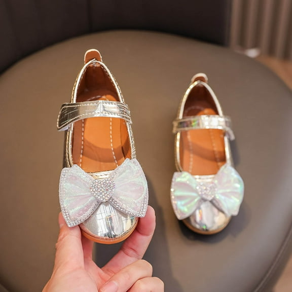 WERYOUNG Girls Sandals Summer New Cute Fashion Rhinestone Bow Flat Sole Princess Shoes Toddler Classic Party School Sandal,Gold,2.5-3 Years