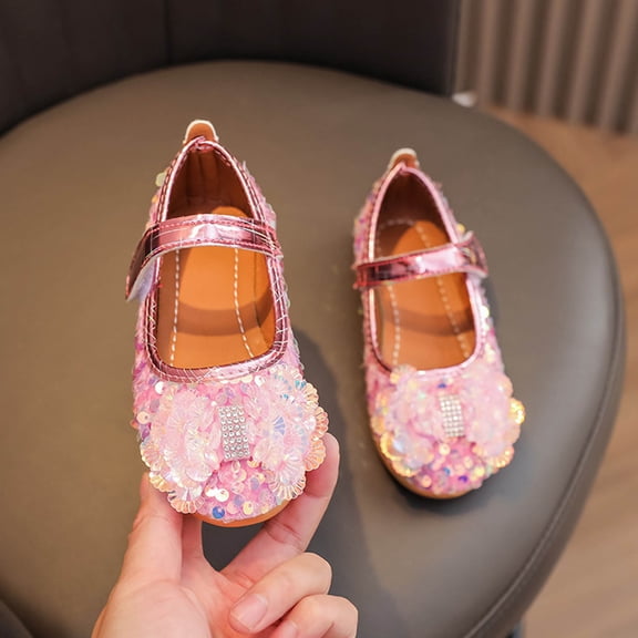 WERYOUNG Girls Sandals Summer New Cute Fashion Sequins Bow Flat Sole Princess Shoes Toddler Stylish Round Toe Wedding School Sandal,Pink,2.5-3 Years