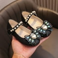 thumbnail image 1 of WERYOUNG Girls Sandals Summer New Fashion Cute Pearl Rhinestone Bow Flat Sole Princess Shoes Kids Lovely Party Wedding School Sandal,Black,1.5-2 Years, 1 of 8