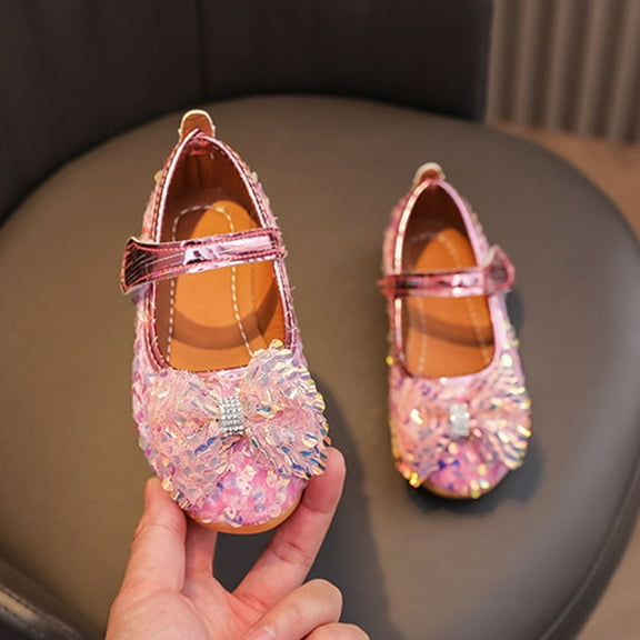 WERYOUNG Girls Sandals Summer New Fashion Cute Sequins Bow Flat Sole Princess Shoes Kids Sweet Wedding School Sandal,Pink,1.5-2 Years