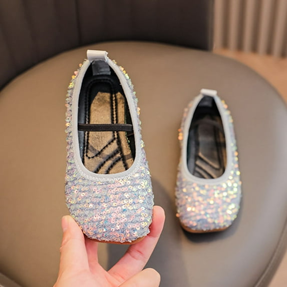 WERYOUNG Girls Sandals Summer New Fashion Cute Sequins Flat Sole Princess Shoes Baby Lovely Wedding School Sandal,Grey,2-2.5 Years