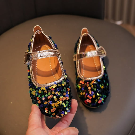 WERYOUNG Girls Sandals Summer New Fashion Cute Sequins Flat Sole Princess Shoes Kids Leisure Wedding School Sandal,Blue,1.5-2 Years