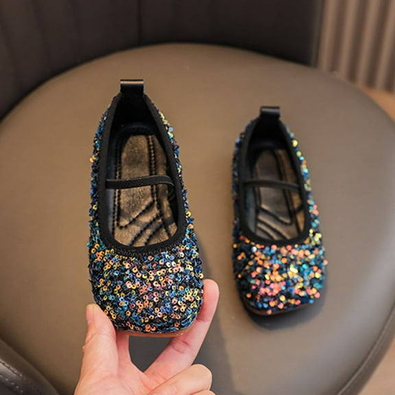 WERYOUNG Girls Sandals Summer New Fashion Cute Sequins Flat Sole Princess Shoes Toddler Versatile Wedding School Sandal,Blue,1.5-2 Years