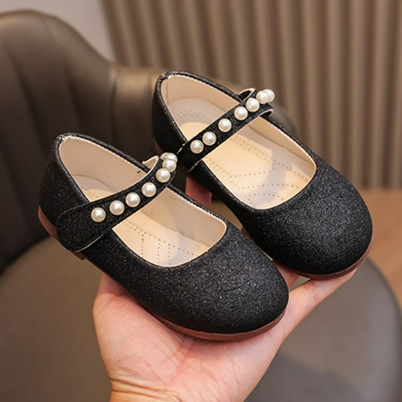 WERYOUNG Girls Sandals Summer New Fashion Cute Solid Color Pearl Flat Sole Princess Shoes Toddler Cute Beach School Sandal,Black,2-2.5 Years