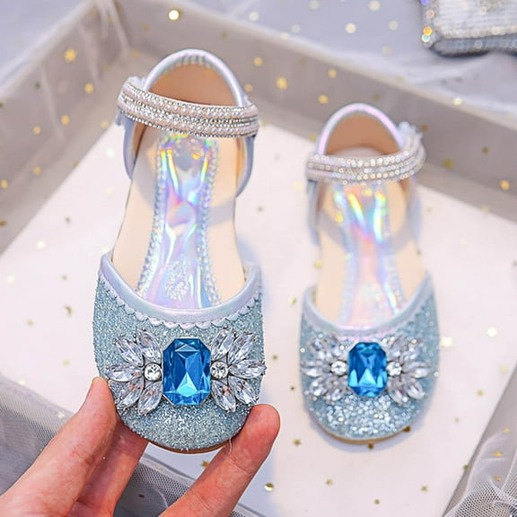 WERYOUNG Girls Sandals Summer New Fashion Versatile Pearl Bow Flat Sole Princess Shoes Toddler Leisure Party School Sandal,Blue,6-6.5 Years