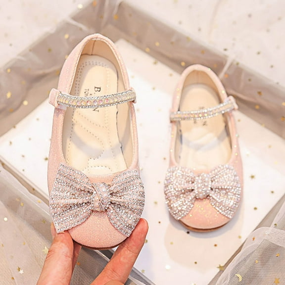 WERYOUNG Girls Sandals Summer Sparkly Versatile Rhinestone Bow Flat Sole Princess Shoes Newborn Stylish Party School Sandal,Red,4.5-5 Years