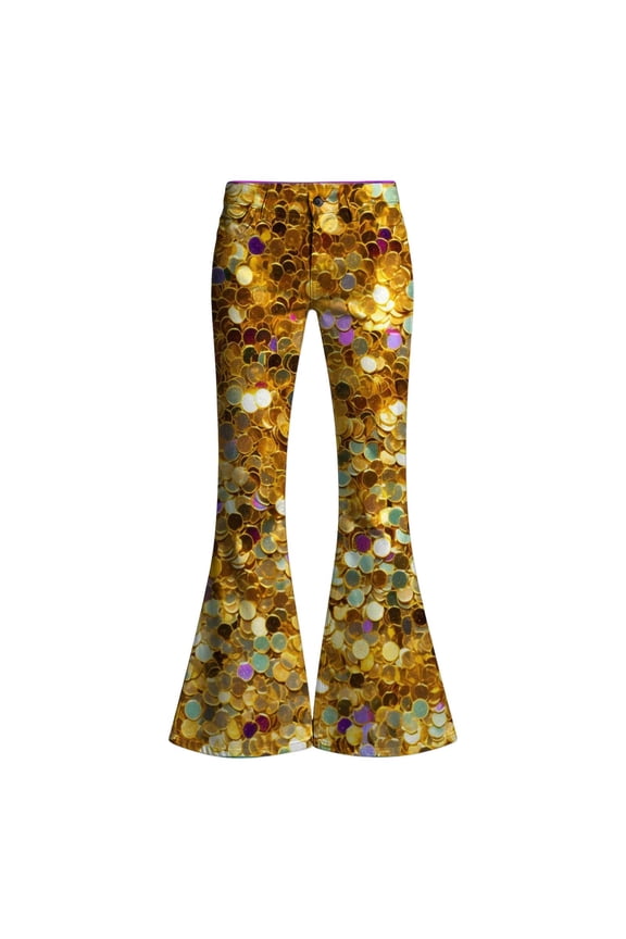 Girls Sparkly Sequins Pants High Waist Stretch Flared Pants Trousers Kids Back To School Soft Bottom 13-14 Years