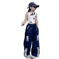 thumbnail image 1 of WERYOUNG Girls Streetwear Cargo Pants Summer Fashion Bow Zipper Trim Stretch Elastic Empire Waist Drawstring Straight Wide Leg Pants With Pockets Toddler Soft Athletic Pants,Blue,4-5 Years, 1 of 5