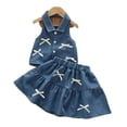 thumbnail image 1 of WERYOUNG Girls Summer Outfits Sleeveless Denim Vest And Skirt With Bow Neckline Western Style Two Piece Sets For Kids Comfortable Clothing Sets 2-3 Years, 1 of 7