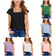 thumbnail image 1 of WERYOUNG Girls Summer T Shirts Casual Flutter Sleeve Square Collar Tees Elegant Solid Color T-Shirts For Kids Soft Tops 5-6 Years, 1 of 6