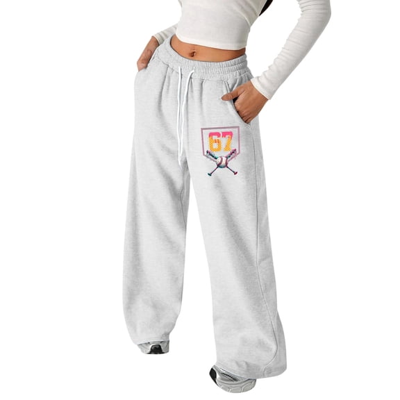 WERYOUNG Girls' Sweatpants 67 Number Printed Loose Fit Jogger Pants Lightweight Straight Leg Casual Trousers Drawstring Sweatpants Streetwear Soft Pants