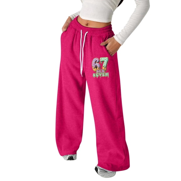 WERYOUNG Girls Sweatpants 67 Number Printed Workout Active Joggers Lightweight Straight Leg Casual Pants Drawstring Sweat Pants Everyday Wear Fashion Pants