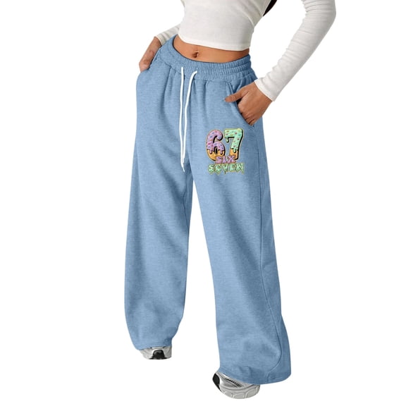 WERYOUNG Girls Sweatpants 67 Number Printed Workout Active Joggers Lightweight Straight Leg Casual Pants Drawstring Sweat Pants Everyday Wear Lightweight
