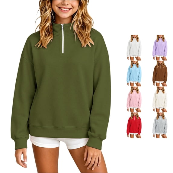 WERYOUNG Girls Zip Neck Sweatshirt For Girls Lightweight Cozy Long Sleeve Solid Color Sweatshirt With Stand Up Collar Kids Everyday Wear Versatile Top 3-4 Years