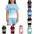 thumbnail image 1 of WERYOUNG Gradient Letter Print Summer Outfits For Kids Boys Girls Short Sleeve Crewneck Tops And Shorts Casual Two Piece Workout Sets Comfortable Clothes Sets 2-3 Years, 1 of 5