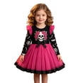 thumbnail image 1 of WERYOUNG Halloween Girls Dresses Skeleton Rose Print Long Sleeve Crew Neck Mesh Dresses For Girls Festival Party Soft Sundress 12-18 Months, 1 of 4