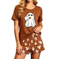 thumbnail image 1 of WERYOUNG Halloween Pajamas For Women Set Ghost Prints Short Sleeve Button Down Shirts Shorts Ladies Fall Winter Soft Cozy Sleepwear,Size L, 1 of 5
