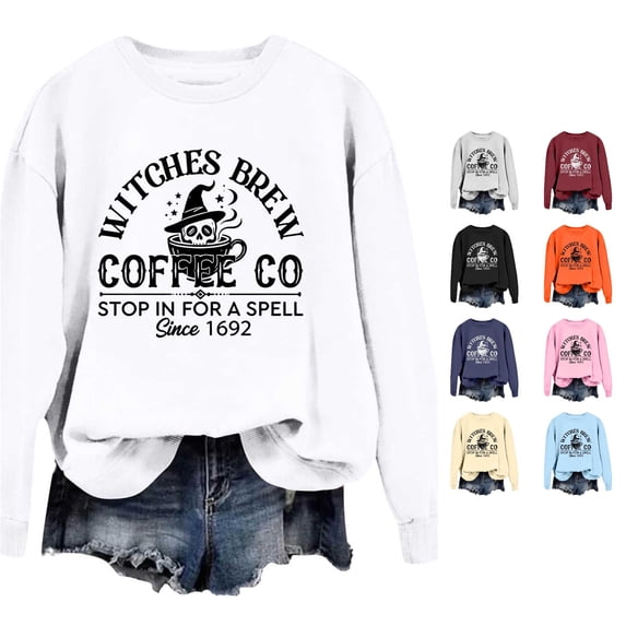 WERYOUNG Halloween Sweatshirt For Women Long Sleeve Round Neck Fashion Graphic Pullover Ladies Fall Winter Relaxed Fit Tops,Size XL