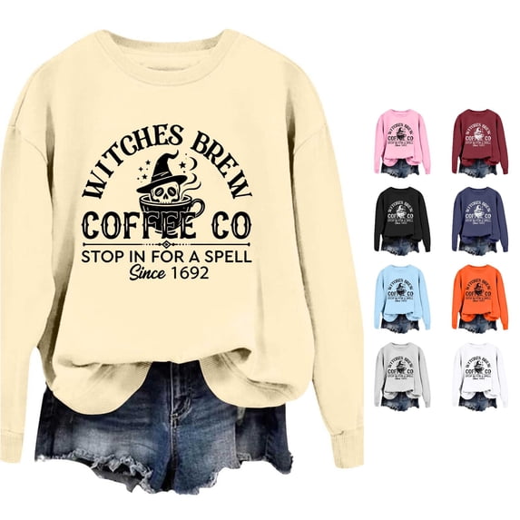 WERYOUNG Halloween Sweatshirt For Women Long Sleeve Round Neck Fashion Graphic Pullover Ladies Fall Winter Relaxed Fit Tops,Size XL