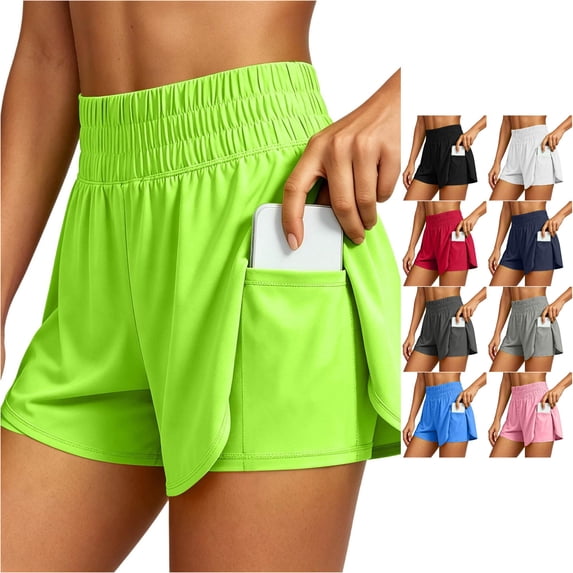 WERYOUNG High Waist Yoga Shorts For Women Running Gym Shorts With Built In Layered And Pocket For Exercise And Training Trendy Bottoms L