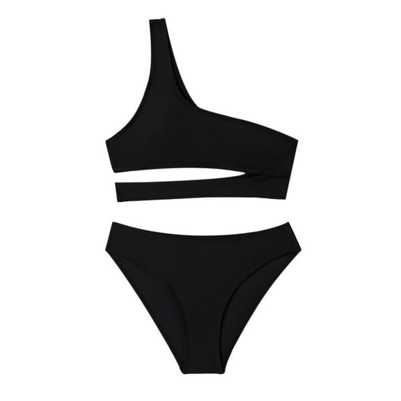 WERYOUNG Infant Bathing Suits Black Solid Color Two Piece Swimwear For Girls Slimming Design Comfortable And Stylish Children's Bathing Suit, Black,One Size