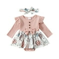 thumbnail image 1 of WERYOUNG Girls Long Sleeve Easter Rabbit Prints Romper Ribbed Bodysuits Dress Headbands Set, Red, 3-6 Months, 1 of 6