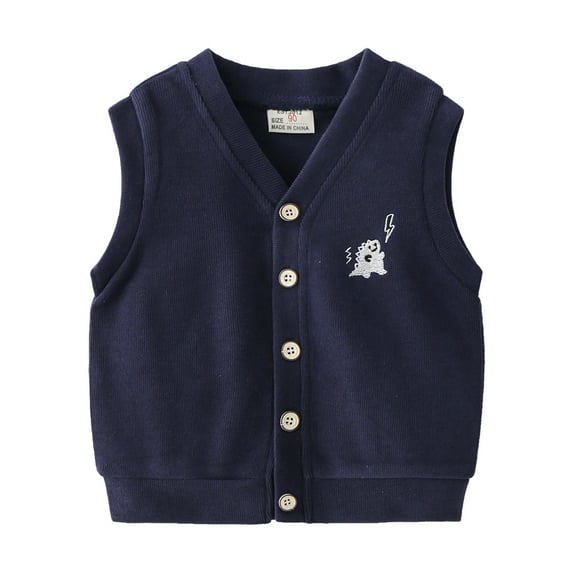 WERYOUNG Toddler Kids Child Baby Boys Sleeveless Patchwork Cartoon Fashion Vest Jacket Outer Outwear Clothes, Navy, 18-24 Months