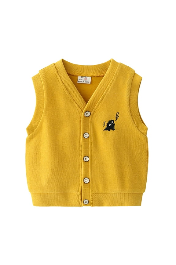 Toddler Kids Child Baby Boys Sleeveless Patchwork Cartoon Fashion Vest Jacket Outer Outwear Clothes, Yellow, 18-24 Months