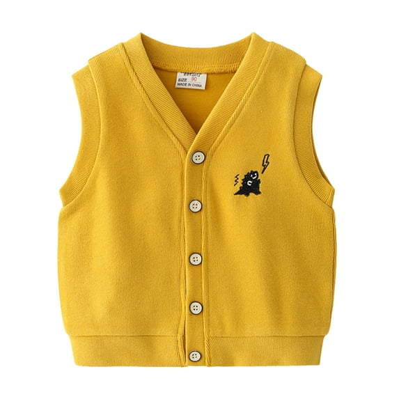 WERYOUNG Toddler Kids Child Baby Boys Sleeveless Patchwork Cartoon Fashion Vest Jacket Outer Outwear Clothes, Yellow, 4-5 Years