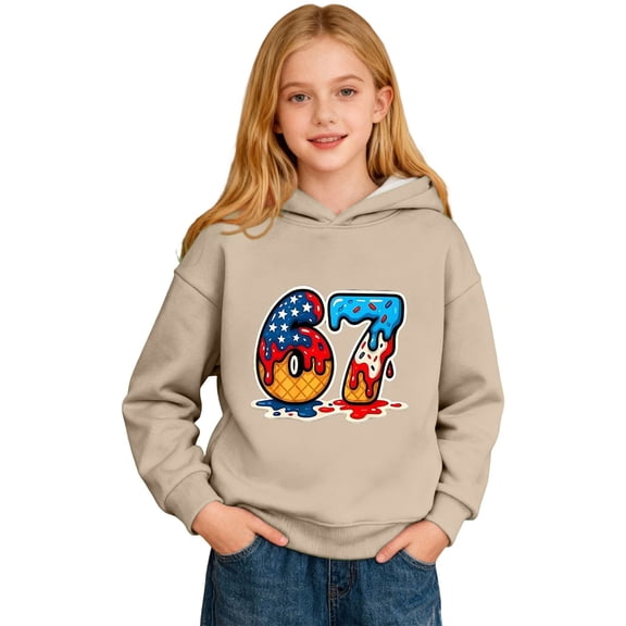 WERYOUNG Kids 67 Hoodie Boys Girls Graphic Print Hooded Sweatshirts Long Sleeve Pullover Casual Fashion Hoody Tops Athletic Daily Wear 3-4 Years