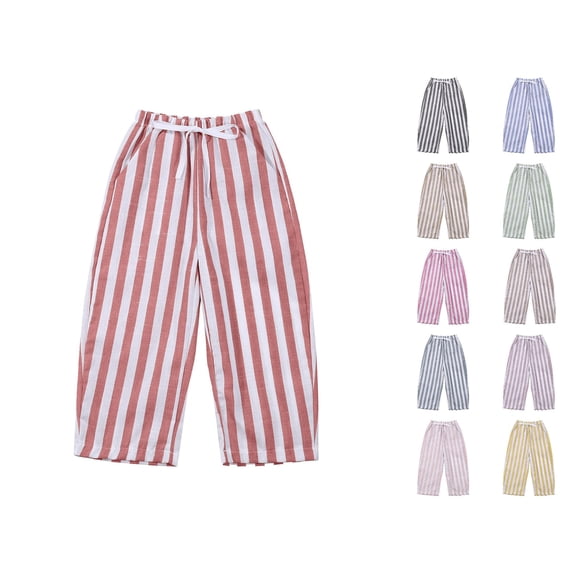 WERYOUNG Kids Baby Girl Striped Pants Daily Wear Wide Leg Trousers Elastic Waist Pant Trendy Bottoms 4-5 Years